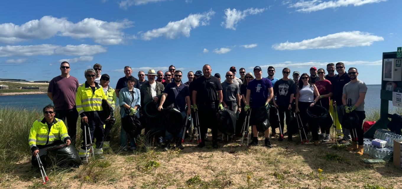 People collecting rubbish on beach